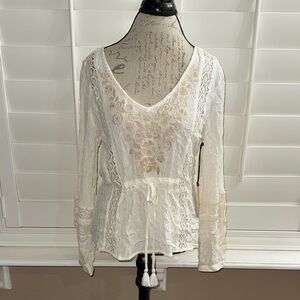 Idyllwind Miranda Lambert Ivory Swiss Dot & Peekaboo Crochet Lace Prairie Blouse